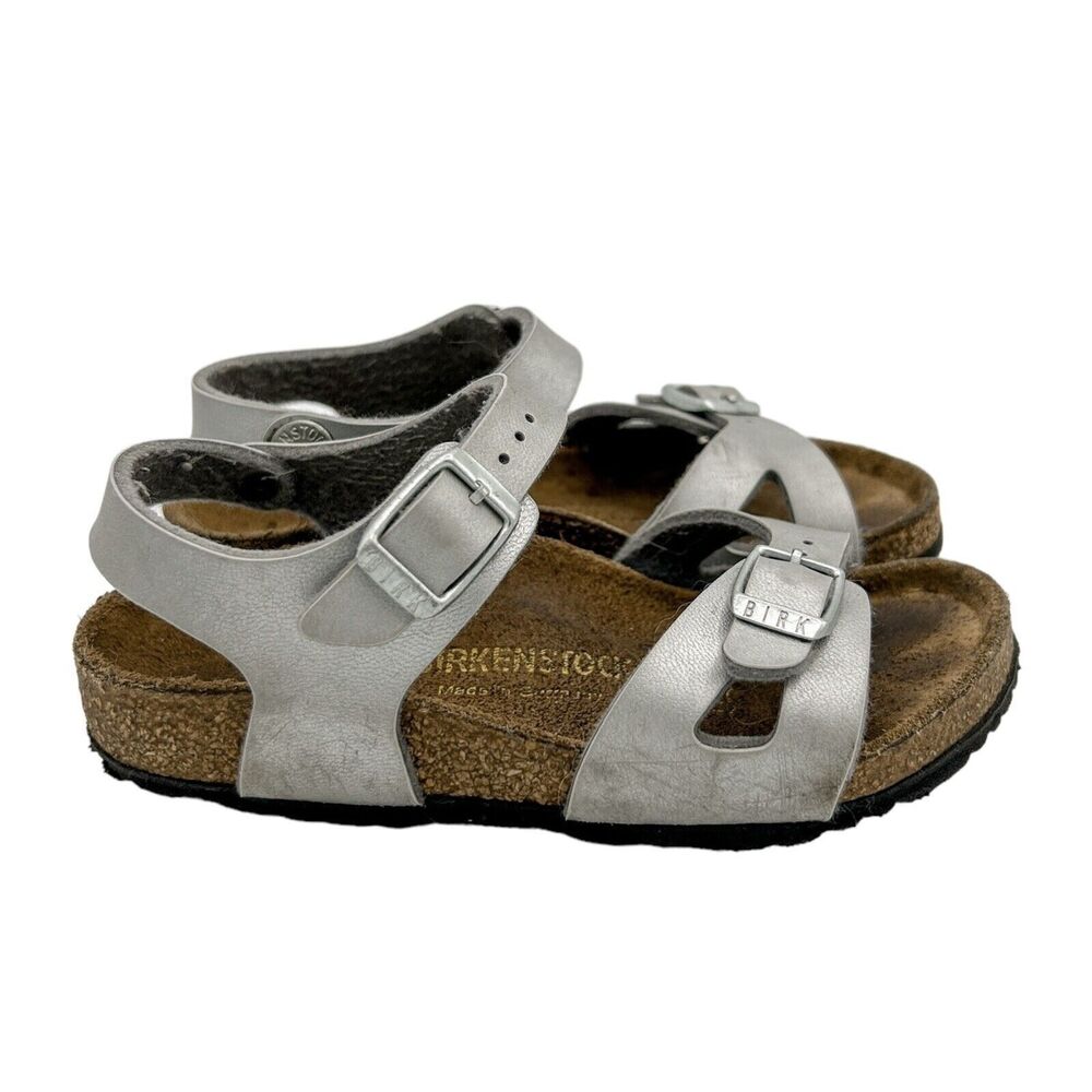 Birkenstock Girls Rio Strappy Sandals in Silver Size 27 US 9 C